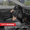 imageMotor Trend GripDrive Faux Black Leather Steering Wheel Cover for Car Truck Van SUV Small 14 inch Size Solid Black Stitched Car Steering Wheel Cover Vehicle ampamp Auto AccessoriesBlack  Black Accent Stitching