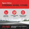 imageMotor Trend GripDrive Faux Black Leather Steering Wheel Cover for Car Truck Van SUV Small 14 inch Size Solid Black Stitched Car Steering Wheel Cover Vehicle ampamp Auto AccessoriesBlack  Beige Accent Stitching