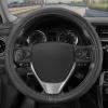 imageMotor Trend GripDrive Faux Black Leather Steering Wheel Cover for Car Truck Van SUV Small 14 inch Size Solid Black Stitched Car Steering Wheel Cover Vehicle ampamp Auto AccessoriesBlack  Blue Accent Stitching
