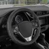 imageMotor Trend GripDrive Faux Black Leather Steering Wheel Cover for Car Truck Van SUV Small 14 inch Size Solid Black Stitched Car Steering Wheel Cover Vehicle ampamp Auto AccessoriesBlack  Beige Accent Stitching