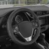 imageMotor Trend GripDrive Faux Black Leather Steering Wheel Cover for Car Truck Van SUV Small 14 inch Size Solid Black Stitched Car Steering Wheel Cover Vehicle ampamp Auto AccessoriesBlack  Black Accent Stitching