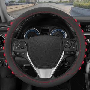 imageMotor Trend FlexGrip Red Steering Wheel Cover for Cars  Standard 15 inch Car Steering Wheel Cover Red and Black Steering Wheel Protector for Auto Truck Van SUVRed Grip