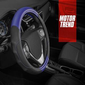 imageMotor Trend GripDrive Carbon Fiber Steering Wheel Cover NonSlip Sporty Racing Faux Leather Ergonomic Comfortable Handle Steering Wheel Cover for Cars Trucks Vans SUV  Fits Standard 15 Inch  BeigeBlue GripDrive