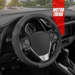 imageMotor Trend GripDrive Carbon Fiber Steering Wheel Cover NonSlip Sporty Racing Faux Leather Ergonomic Comfortable Handle Steering Wheel Cover for Cars Trucks Vans SUV  Fits Standard 15 Inch  BeigeGray GripDrive