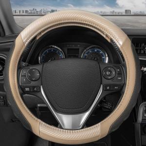 imageMotor Trend GripDrive Carbon Fiber Steering Wheel Cover NonSlip Sporty Racing Faux Leather Ergonomic Comfortable Handle Steering Wheel Cover for Cars Trucks Vans SUV  Fits Standard 15 Inch  BeigeBeige UltraSport