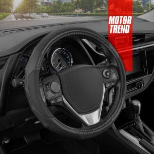 imageMotor Trend GripDrive Carbon Fiber Steering Wheel Cover NonSlip Sporty Racing Faux Leather Ergonomic Comfortable Handle Steering Wheel Cover for Cars Trucks Vans SUV  Fits Standard 15 Inch  BeigeBlack GripDrive
