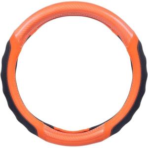 imageMotor Trend GripDrive Carbon Fiber Steering Wheel Cover NonSlip Sporty Racing Faux Leather Ergonomic Comfortable Handle Steering Wheel Cover for Cars Trucks Vans SUV  Fits Standard 15 Inch  BeigeOrange UltraSport