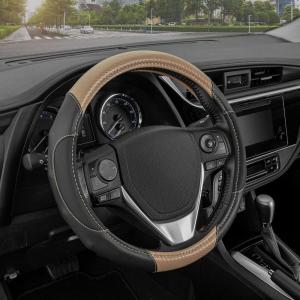 imageMotor Trend GripDrive Carbon Fiber Steering Wheel Cover NonSlip Sporty Racing Faux Leather Ergonomic Comfortable Handle Steering Wheel Cover for Cars Trucks Vans SUV  Fits Standard 15 Inch  BeigeBeige GripDrive