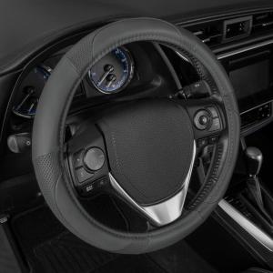 imageMotor Trend Perforated Microfiber Leather Steering Wheel Cover for Cars Trucks SUVs Vans Sporty Racing Improved Grip AntiFatigue Ergonomic Design Airbag Compatible  Fits Standard 15quot Inch  BlackALL GRAY