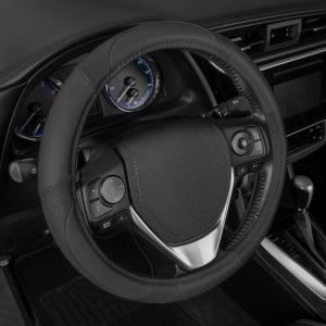 imageMotor Trend Perforated Microfiber Leather Steering Wheel Cover for Cars Trucks SUVs Vans Sporty Racing Improved Grip AntiFatigue Ergonomic Design Airbag Compatible  Fits Standard 15quot Inch  BlackALL BLACK