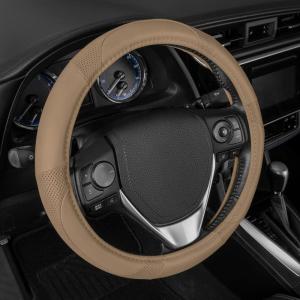 imageMotor Trend Perforated Microfiber Leather Steering Wheel Cover for Cars Trucks SUVs Vans Sporty Racing Improved Grip AntiFatigue Ergonomic Design Airbag Compatible  Fits Standard 15quot Inch  BlackALL BEIGE