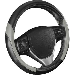 imageMotor Trend SportDrive Faux Leather Steering Wheel Cover Standard 15 inch Size TwoTone Black ampamp Light Gray Car Steering Wheel Cover for Truck Van SUV AutoLight Gray Sport Drive