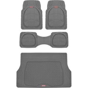 imageMotor Trend FlexTough 4Piece Heavy Duty Floor Mats for Cars Trucks SUVs Automotive Floor Mats Car Mats Full Set Front Rear ampamp Cargo TrimToFit SemiCustom Deep Dish All Weather Rubber Mats  GrayGray