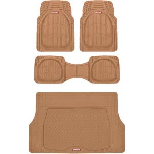 imageMotor Trend FlexTough 4Piece Heavy Duty Floor Mats for Cars Trucks SUVs Automotive Floor Mats Car Mats Full Set Front Rear ampamp Cargo TrimToFit SemiCustom Deep Dish All Weather Rubber Mats  GrayBeige