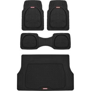 imageMotor Trend FlexTough 4Piece Heavy Duty Floor Mats for Cars Trucks SUVs Automotive Floor Mats Car Mats Full Set Front Rear ampamp Cargo TrimToFit SemiCustom Deep Dish All Weather Rubber Mats  GrayBlack