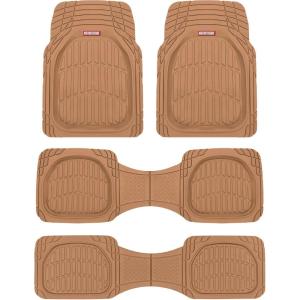 imageMotor Trend Original FlexTough Black Rubber Car Floor Mats for 3 Row Vehicles Front ampamp Rear 2nd Row Deep Dish All Weather Automotive Heavy Duty Trim to Fit Automotive Liners for Cars Truck Van SUVBeige