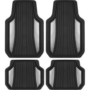 imageMotor Trend ChromeTech Car Floor Mats Full Set  Durable Rubber Floor Mats for Cars with Two Tone Accent All Weather Interior Protection for Front and Rear with NonSlip Backing Silver ChromeBlack  Silver Chrome