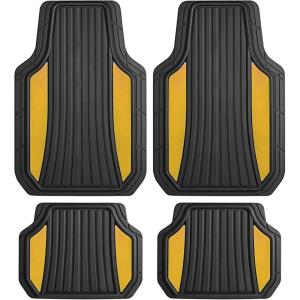 imageMotor Trend ChromeTech Car Floor Mats Full Set  Durable Rubber Floor Mats for Cars with Two Tone Accent All Weather Interior Protection for Front and Rear with NonSlip Backing Silver ChromeBlack  Gold