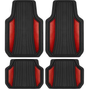 imageMotor Trend ChromeTech Car Floor Mats Full Set  Durable Rubber Floor Mats for Cars with Two Tone Accent All Weather Interior Protection for Front and Rear with NonSlip Backing Silver ChromeBlack  Red