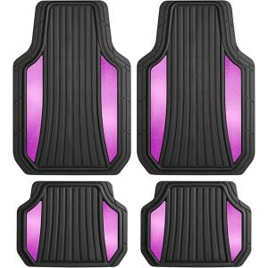 imageMotor Trend ChromeTech Car Floor Mats Full Set  Durable Rubber Floor Mats for Cars with Two Tone Accent All Weather Interior Protection for Front and Rear with NonSlip Backing Silver ChromeBlack  Pink