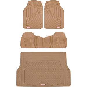 imageMotor Trend FlexTough Performance All Weather Rubber Car Floor Mats with Cargo Liner  Full Set Front ampamp Rear Odorless Floor Mats for Cars Truck SUV BPAFree Automotive Floor Mats GrayBeige Tan