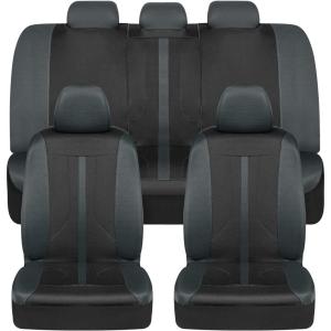 imageBDK OmniFit Seat Covers for Cars TwoTone Gray Car Full Set with Hooded Split Bench Cover Interior Accessories Automotive