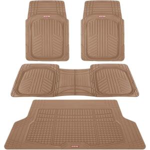 imageMotor Trend FlexTough Black Floor Mats for Cars ampamp Cargo Mat Full Set  All Weather Front ampamp Rear Rubber Automotive Floor Mats ampamp Cargo Liner for SUV Car ampamp Van  Interior Trunk Mat ampamp Floors CoverBeige