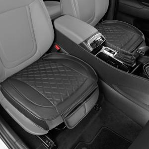 imageMotor Trend Car Seat Cushion 2 Pack  Diamond Stitched Faux Leather Seat Covers for Cars Trucks SUV Black Padded Car Seat Covers with Storage Pockets Premium Automotive Seat Covers for Front SeatsBlack