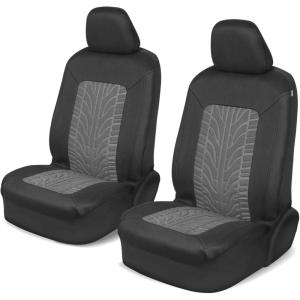 imageMotor Trend GrandPrix Seat Covers for Cars 2Pack Gray Tire Tread Embossed Car Seat Covers for Front Seats Automotive Interior Covers for Car Truck Van SUVCharcoal Gray