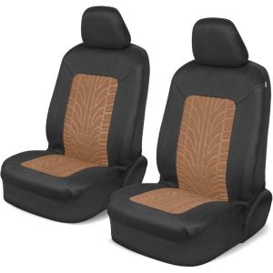 imageMotor Trend GrandPrix Seat Covers for Cars 2Pack Gray Tire Tread Embossed Car Seat Covers for Front Seats Automotive Interior Covers for Car Truck Van SUVBeige