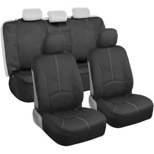 imageMotor Trend SpillGuard Waterproof Car Seat Covers Front and Rear Full Set Beige Stitch  Neoprene Seat Protectors with Extended Bench Side Coverage for Auto Truck Van and SUVGray Stitching