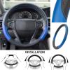 imageMotor Trend Blue Synthetic Leather Steering Wheel CoverCross Diamond StitchingTwo Tone Sport Grip Blue AccentBlack 15 inchBlue Accent  Black