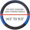 imageMotor Trend Blue Synthetic Leather Steering Wheel CoverCross Diamond StitchingTwo Tone Sport Grip Blue AccentBlack 15 inchBlue Accent  Black