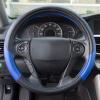 imageMotor Trend Blue Synthetic Leather Steering Wheel CoverCross Diamond StitchingTwo Tone Sport Grip Blue AccentBlack 15 inchBlue Accent  Black