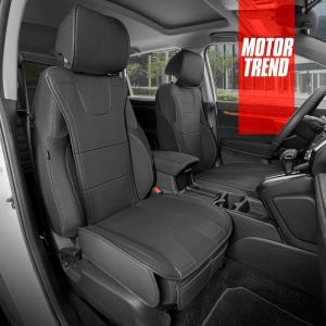 imageMotor Trend Faux Leather Car Seat Covers 2 Piece Set  Premium Car Seat Cushions for Front Seats Padded Car Seat Protectors with Storage Pocket Seat Covers for Cars Trucks SUV Black