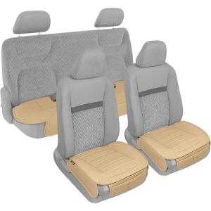 imageMotor Trend Seat Covers for Cars Trucks SUV Faux Leather Full Set Blue Padded Car Seat Covers with Storage Pockets Premium Interior Car Seat CoverTan Beige