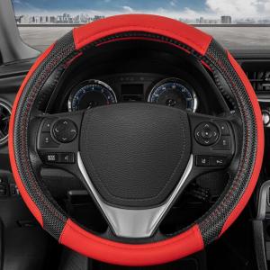 imageMotor Trend GripTech Sport Red Steering Wheel Cover  Enhanced Traction and Comfort for Car Truck Van SUV  15 inch TwoTone DesignRed
