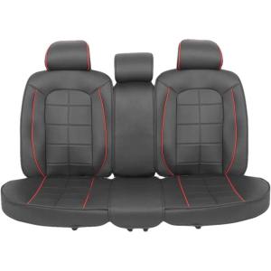 image:imageMotor Trend Premium Faux Leather Seat Cover for Car Bench Seat  Modern Luxury Car Seat Cover with TwoTone Red Accents Thick Padding for Comfort Fits Most Auto Truck Van and SUVRed