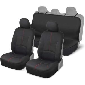 image:imageMotor Trend SpillGuard Waterproof Front Seat Covers and Rear Bench Cover Neoprene Car Seat Protectors SlipOn Easy to Install Interior Seat Covers for Cars Trucks Vans SUVs  BeigeRed