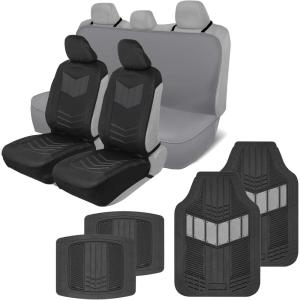 image:imageMotor Trend Supersport 2Pack Front Car Seat Covers 4Piece Heavy Duty Floor Mats Set and Waterproof Rear Bench Seat Cover  Universal Fit for Cars Trucks Vans SUVs  Easy to Install  GrayGray